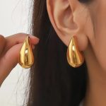 Chunky Golden Hoop Earrings for Women Girls Brass Hoop Earring, Stud Earring - Image 3