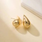 Chunky Golden Hoop Earrings for Women Girls Brass Hoop Earring, Stud Earring - Image 2