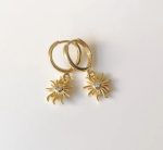 Gold sunburst huggies, 18k gold plated sun charm earrings, crystal celestial earrings, dainty gold earrings, minimalist jewelry - Image 3