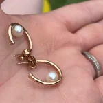 Genuine Anti-Tarnish Golden Pearl Hoop Earrings - Image 3