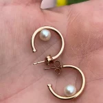 Genuine Anti-Tarnish Golden Pearl Hoop Earrings - Image 4