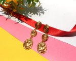 Elegant Golden Spiral Swirl Drop Earrings with Textured Multi-Oval Design - Image 3