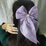 Lavender Pearl Satin Bow Clip-Graceful, Modern, and Effortlessly Chic - Image 2