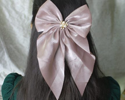 Luxury Smokey Pink Satin Bow Hair Clip
