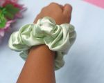 Satin Luxe Scrunchie Duo – Lavender & Mint - Image 3