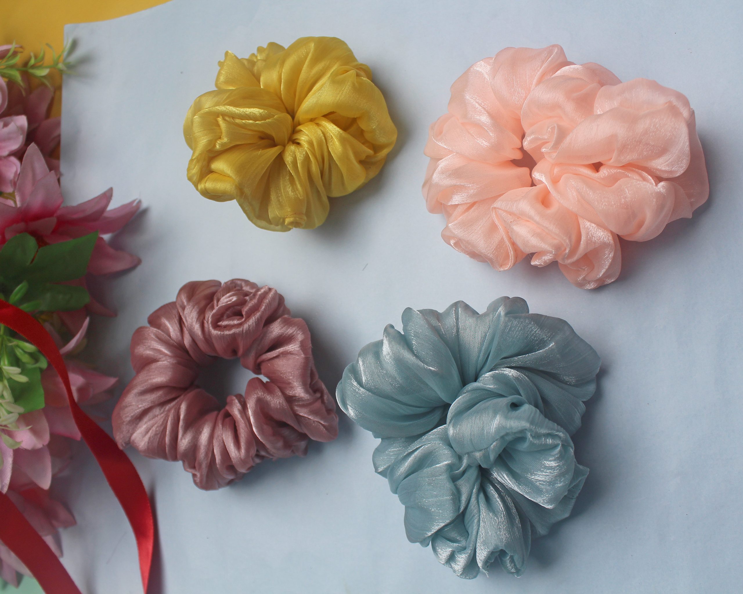 Stylish Elegant Satin Scrunchies – Pack of 4 Stylish Elegant Satin Scrunchies – Pack of 4