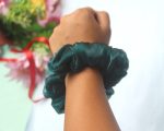 Luxury Satin Scrunchies – Set of 3 (Peach, Maroon & Emerald Green) - Image 4