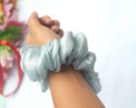 Premium Satin Scrunchies – Set of 3 (Blush Pink, Sky Blue & Deep Plum) - Image 4