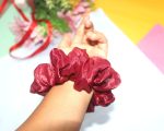 Luxury Satin Scrunchies – Set of 3 (Peach, Maroon & Emerald Green) - Image 3