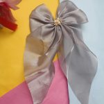 Smokey Grey Satin Bow Hair Clip – Graceful, Modern, and Effortlessly Chic - Image 2