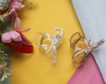 Crystal Bow Hair Clip Set – White & Peach Floral Accents - Image 2