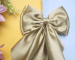 Double-Layered Olive Green Silk Hair Bow – Elegant Oversized Hair Accessory for Girls & Women - Image 4