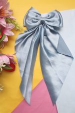 Double-Layered Light Blue Silk Hair Bow – Elegant Oversized Hair Accessory for Girls & Women - Image 2