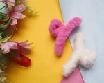 Pink & White Fuzzy Hair Clip Combo of 2