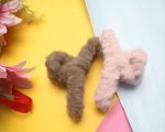 Brown & Baby Pink Fuzzy Hair Clip Combo