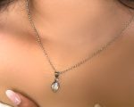 Sleek Silver Teardrop Pendant Necklace with Crystal Center – Modern Elegance in Minimal Form SKU:SKU: AA-TN2051 - Image 3