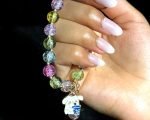 Pastel Dream Crackle Bead Bracelet with Charm