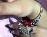 Silver Wire Charm Bracelet with Red Beads, Hamsa Hand, LOVE Ring & Dolphin Dangles – Radiant Symbols Collection - Image 2