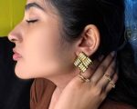Retro Grid Statement Stud Earrings for Women
