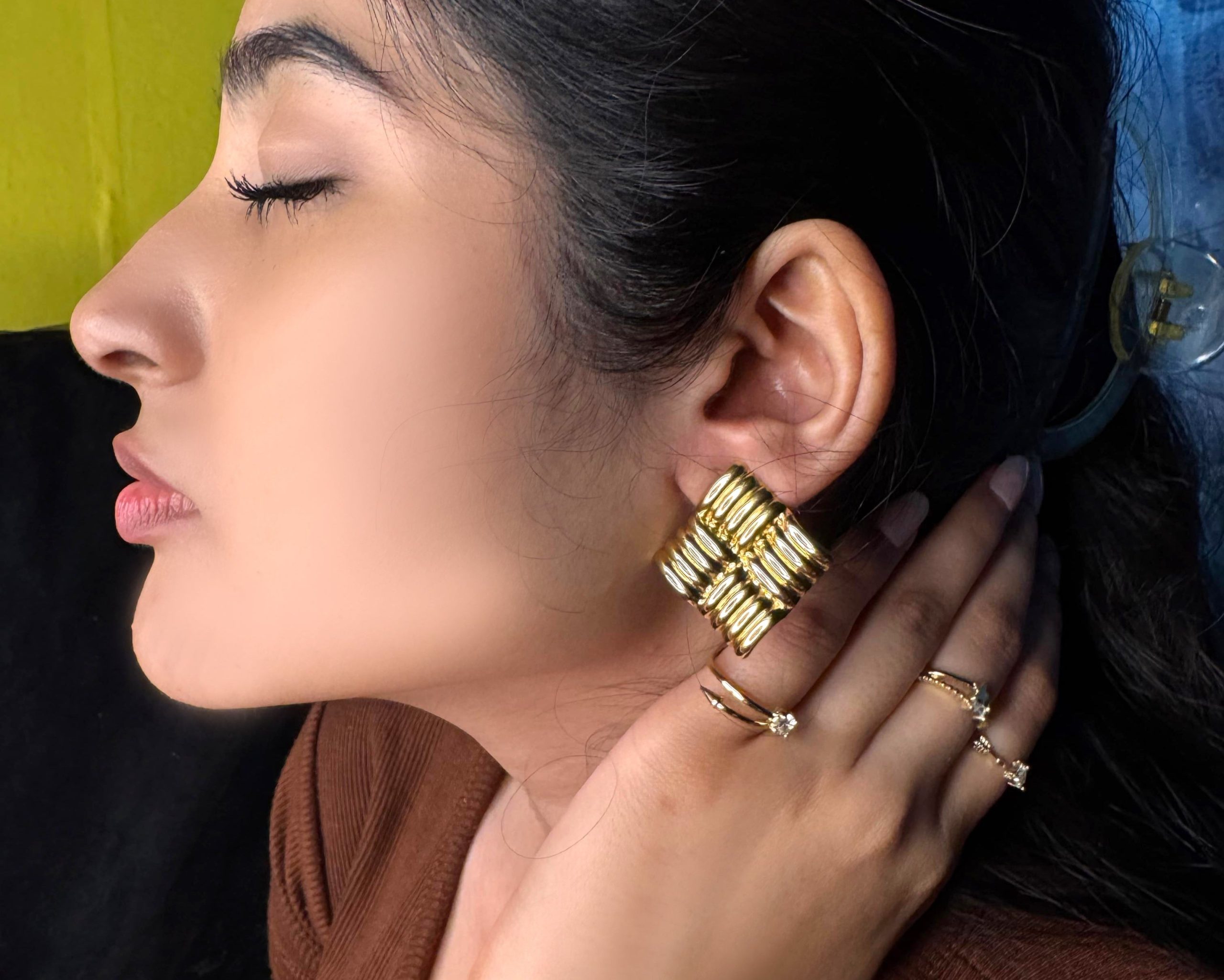 WhatsApp_Image_2025-06-15_at_9.42.35_PM.jpg Retro Grid Statement Stud Earrings for Women - Image 1