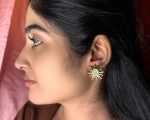 Golden Sunburst Crystal Stud Earrings
