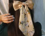 Satin Beige Floral Bow Hair Clip – Soft & Subtle Elegance