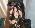 Black Floral Satin Bow Hair Clip