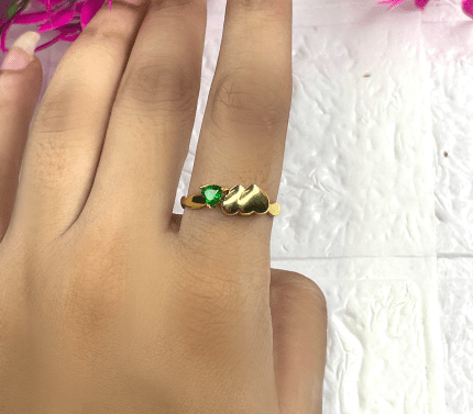 Golden Heart & Emerald Stone Anti-Tarnish Ring