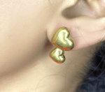 Double Heart Anti-Tarnish Gold Earrings - Image 4